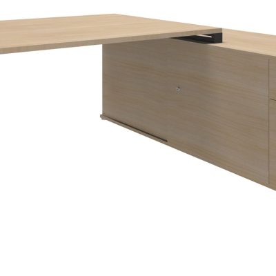 Bureau LOFTER Manager - L180 x P100 x H72,5 cm - console retour à droite (tiroirs) - pieds carbone - plateau imitation chêne clair