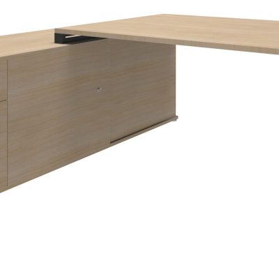 Bureau LOFTER Manager - L180 x P100 x H72,5 cm - console retour à gauche (tiroirs) - pieds carbone - plateau imitation chêne clair