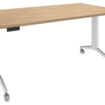 Table de réunion abattantes - L160 x P80 cm - pied blanc - plateau imitation chêne clair