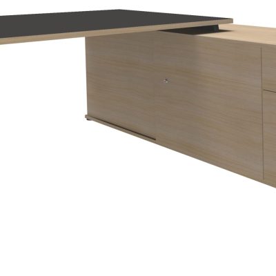 Bureau STEELY Manager - L180 x P100 x H72,5 cm - console retour à droite (2 tiroirs) L200 x P60 x H72,5 cm - pieds carbone - plateau carbone