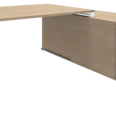 Bureau LOFTER Manager - L180 x P100 x H72,5 cm - console retour à droite (cases) - pieds blanc - plateau imitation chêne clair