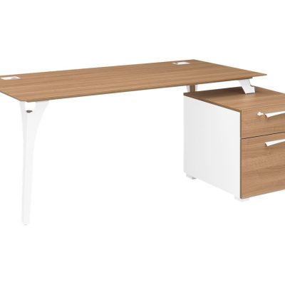 Bureau XENON avec bloc de rangement 2 tiroirs - 190 cm - Pieds métal - Merisier italien